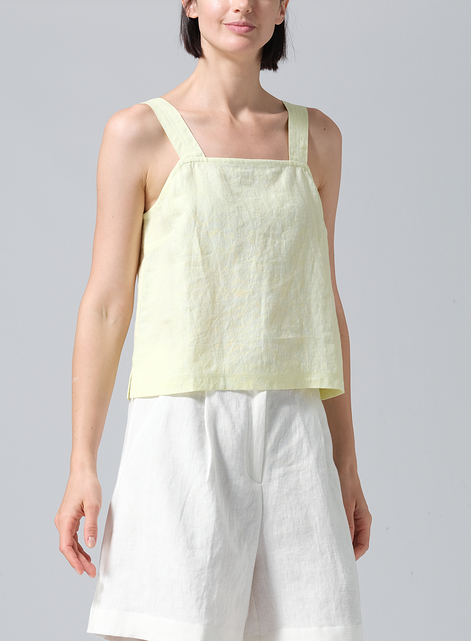 Linen Square Neckline Button-Back Straight Short Tank