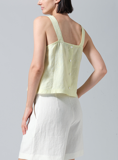 Linen Square Neckline Button-Back Straight Short Tank