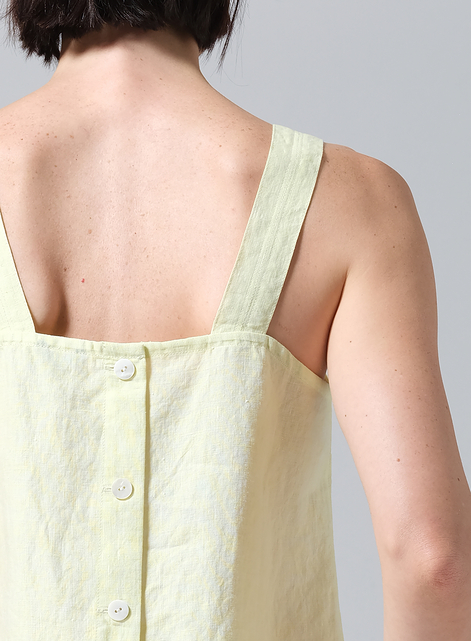 Linen Square Neckline Button-Back Straight Short Tank