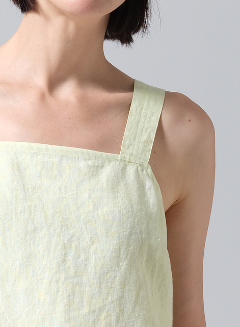 Linen Square Neckline Button-Back Straight Short Tank