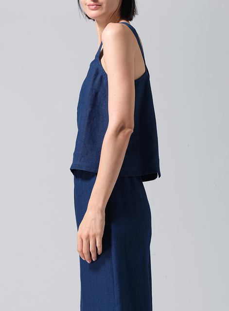 Linen Square Neckline Button-Back Straight Short Tank