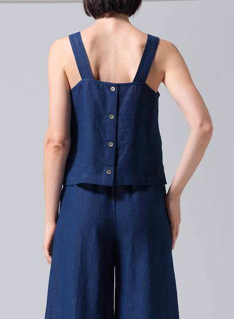 Linen Square Neckline Button-Back Straight Short Tank