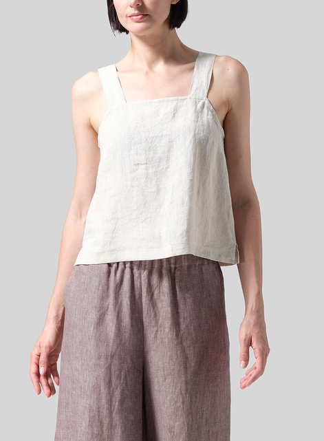 Linen Square Neckline Button-Back Straight Short Tank
