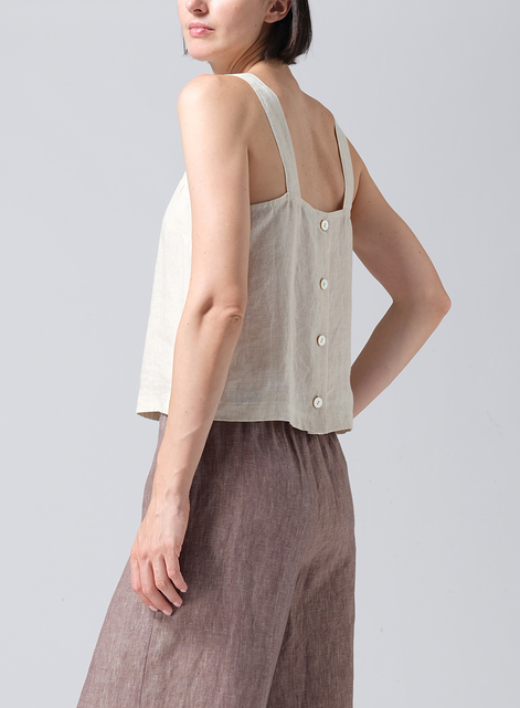 Linen Square Neckline Button-Back Straight Short Tank