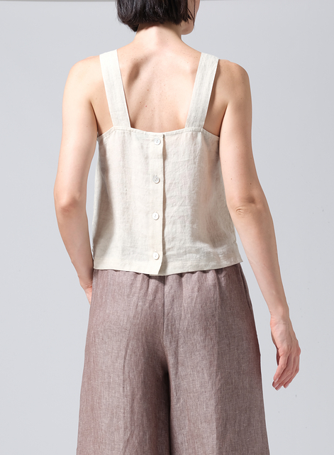 Linen Square Neckline Button-Back Straight Short Tank