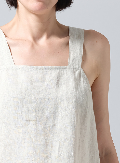 Linen Square Neckline Button-Back Straight Short Tank
