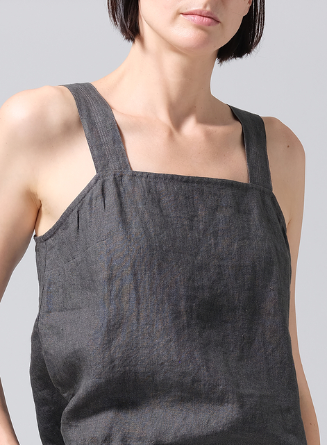 Linen Square Neckline Button-Back Straight Short Tank