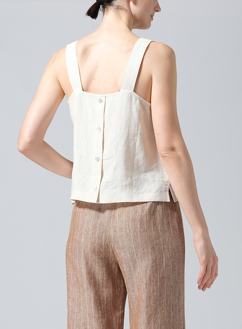 Linen Square Neckline Button-Back Straight Short Tank