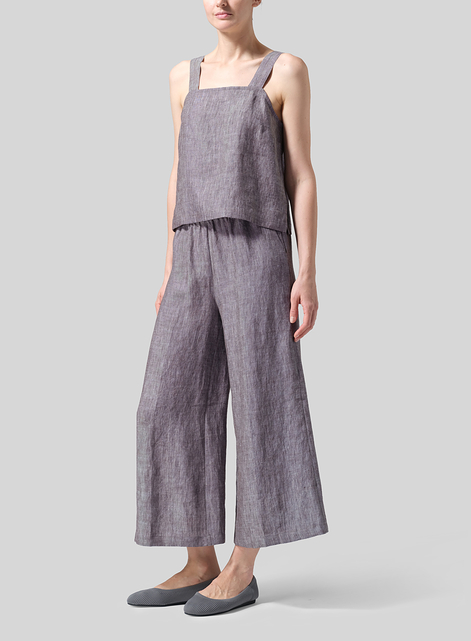 Linen Square Neckline Button-Back Straight Short Tank