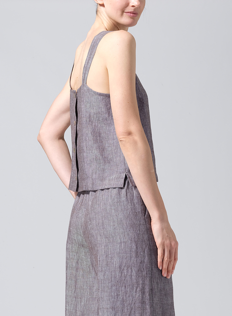 Linen Square Neckline Button-Back Straight Short Tank
