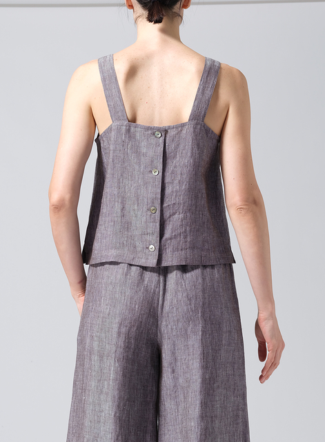 Linen Square Neckline Button-Back Straight Short Tank