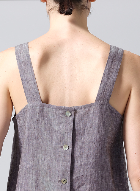 Linen Square Neckline Button-Back Straight Short Tank