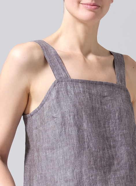 Linen Square Neckline Button-Back Straight Short Tank