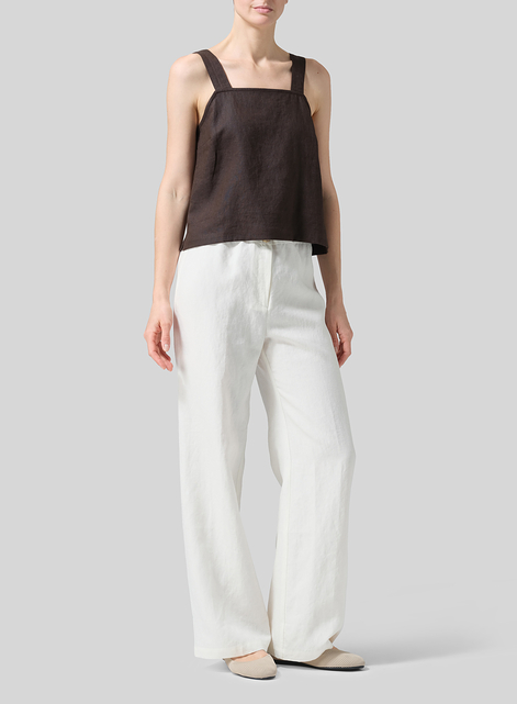 Linen Square Neckline Button-Back Straight Short Tank