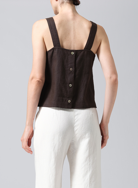 Linen Square Neckline Button-Back Straight Short Tank
