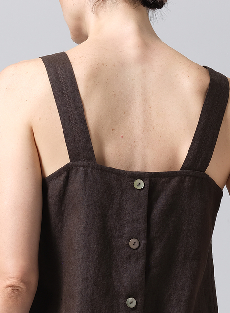 Linen Square Neckline Button-Back Straight Short Tank