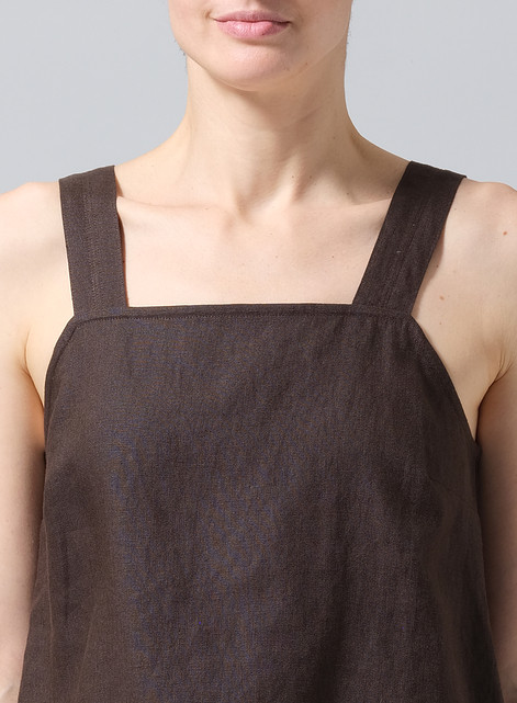 Linen Square Neckline Button-Back Straight Short Tank