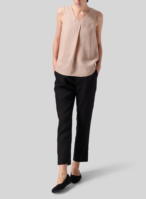 Linen Pleated Cross Front Top