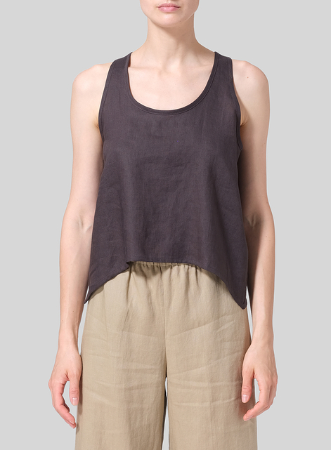 Linen Scoop Neck Halter Backs Vest