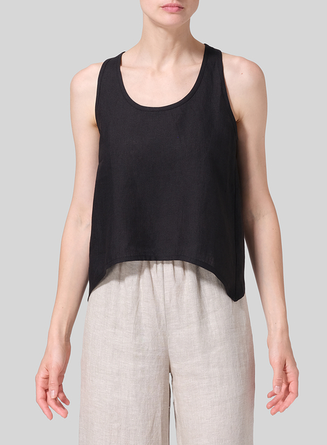 Linen Scoop Neck Halter Backs Vest
