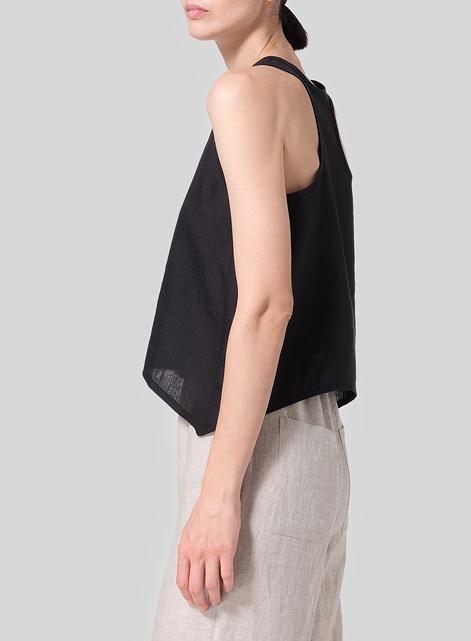 Linen Scoop Neck Halter Backs Vest