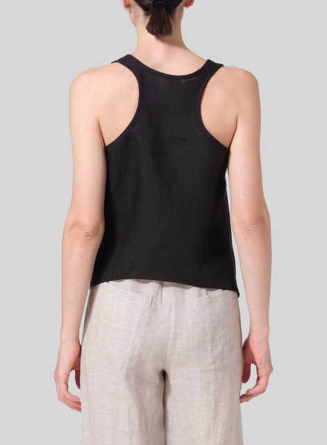 Linen Scoop Neck Halter Backs Vest