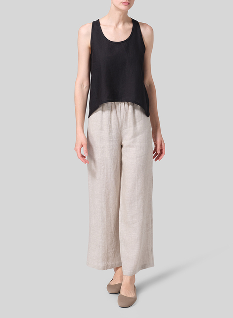 Linen Scoop Neck Halter Backs Vest