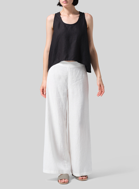 Linen Scoop Neck Halter Backs Vest