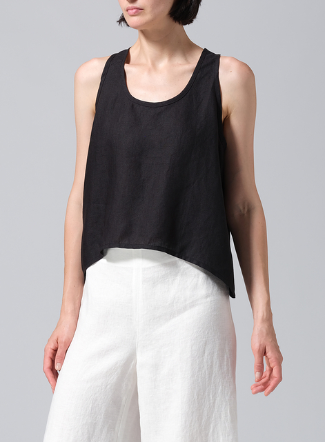 Linen Scoop Neck Halter Backs Vest
