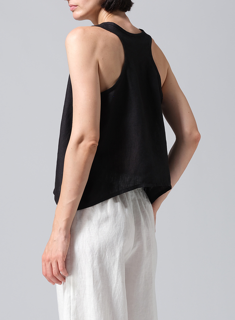 Linen Scoop Neck Halter Backs Vest