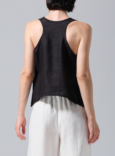 Linen Scoop Neck Halter Backs Vest