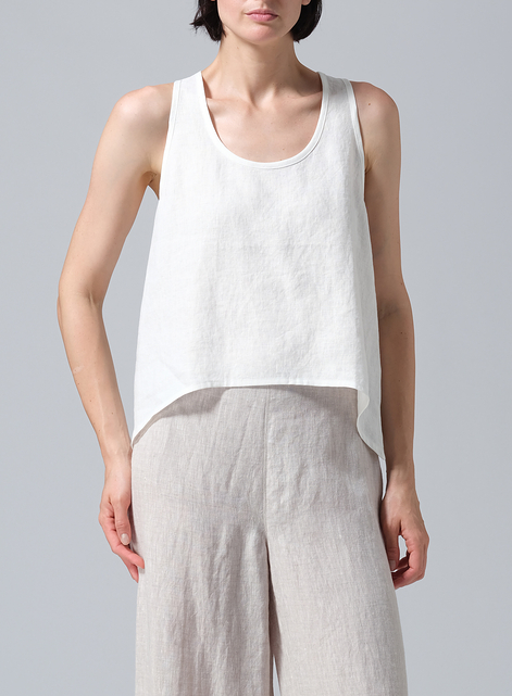 Linen Scoop Neck Halter Backs Vest
