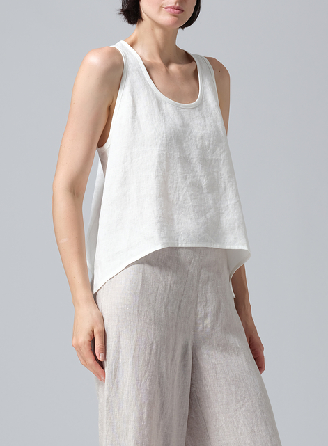 Linen Scoop Neck Halter Backs Vest