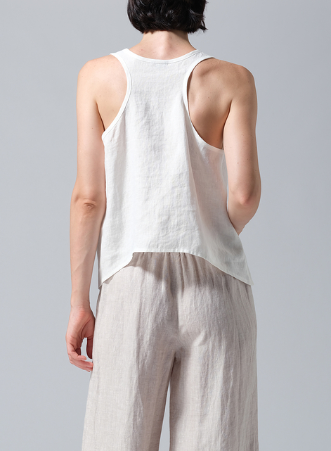 Linen Scoop Neck Halter Backs Vest