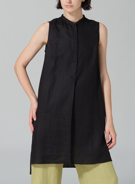 Linen Sleeveless A-line Long Tunic