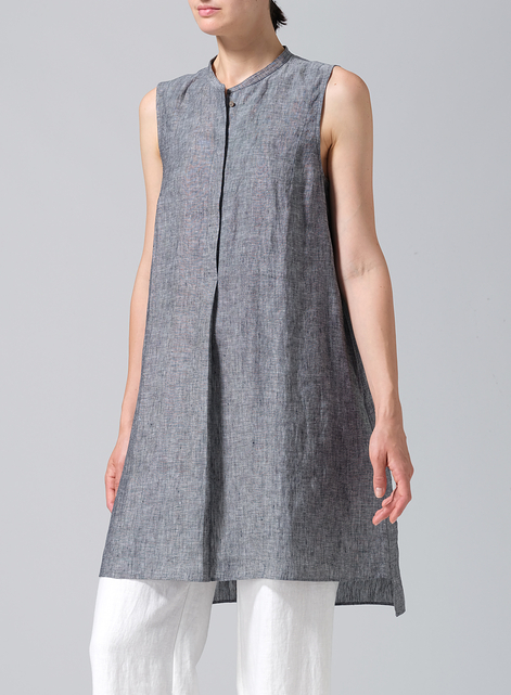 Linen Sleeveless A-line Long Tunic