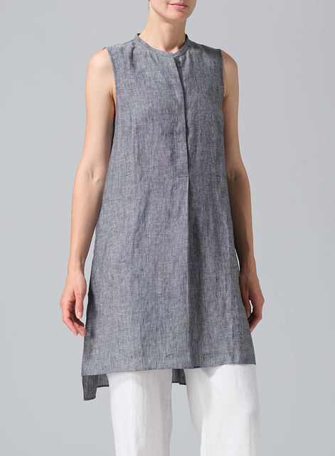 Linen Sleeveless A-line Long Tunic