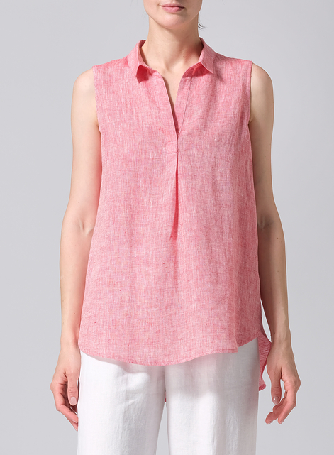 Linen Sleeveless Collar Shirt Top