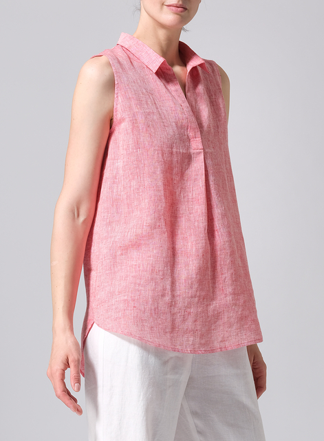 Linen Sleeveless Collar Shirt Top