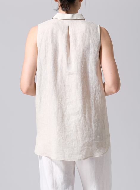 Linen Sleeveless Collar Shirt Top