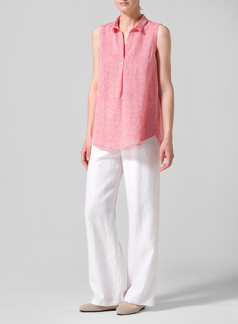 Linen Sleeveless Collar Shirt Top