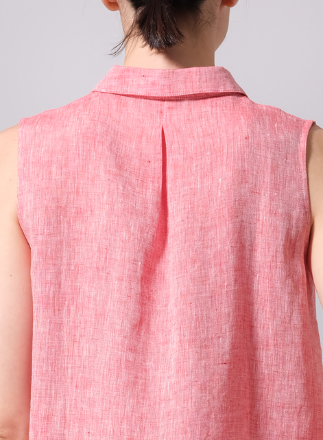 Linen Sleeveless Collar Shirt Top