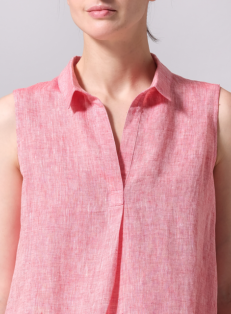 Linen Sleeveless Collar Shirt Top