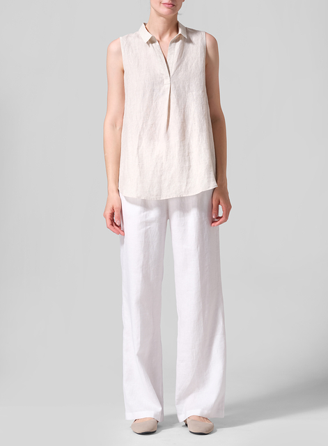 Linen Sleeveless Collar Shirt Top