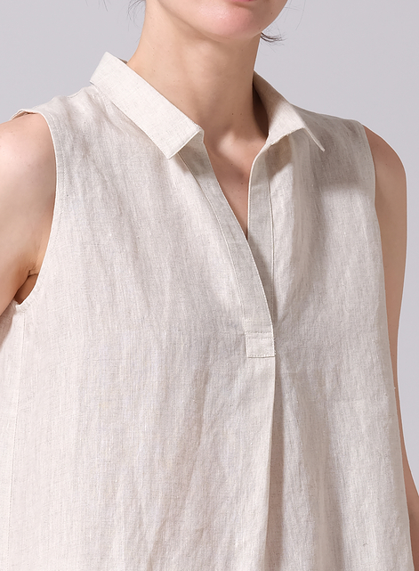 Linen Sleeveless Collar Shirt Top