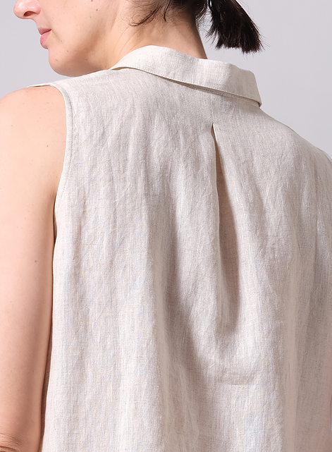 Linen Sleeveless Collar Shirt Top