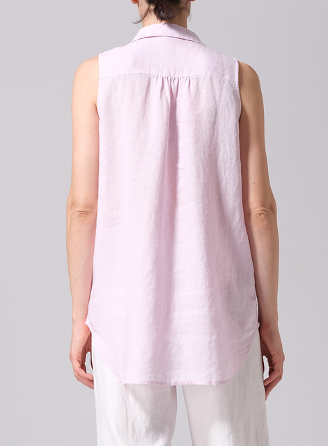 Linen Sleek Sleeveless Lapel Shirt Top