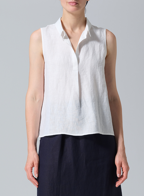 Linen Slightly A-shape Shirt Collar Vest