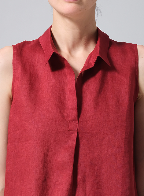 Linen Slightly A-shape Shirt Collar Vest
