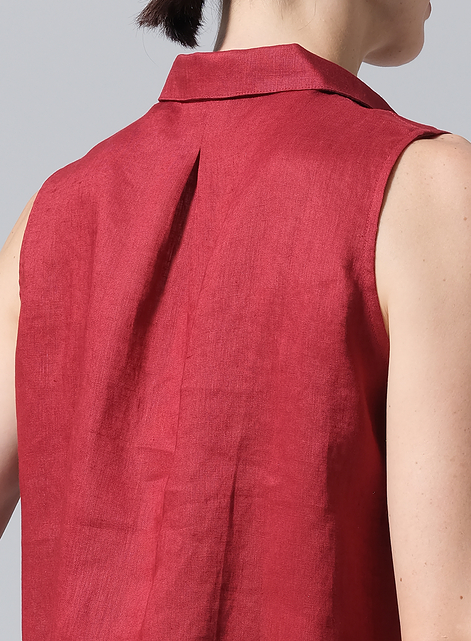 Linen Slightly A-shape Shirt Collar Vest